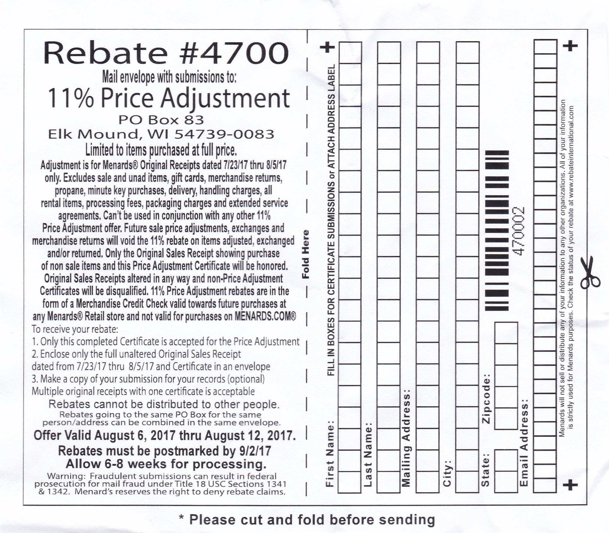 Menards Price Adjustment Rebate Form April 2022