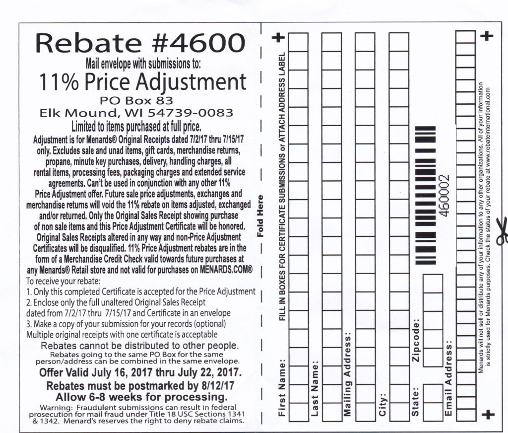 Rebate 11 Price Adjustment Menards